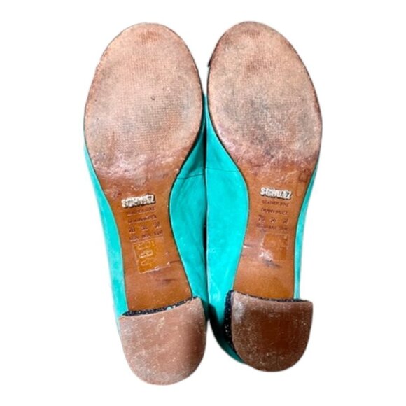 Schutz Teal Suede Cap Toe Heels with glitter Size 7 - Picture 8 of 8